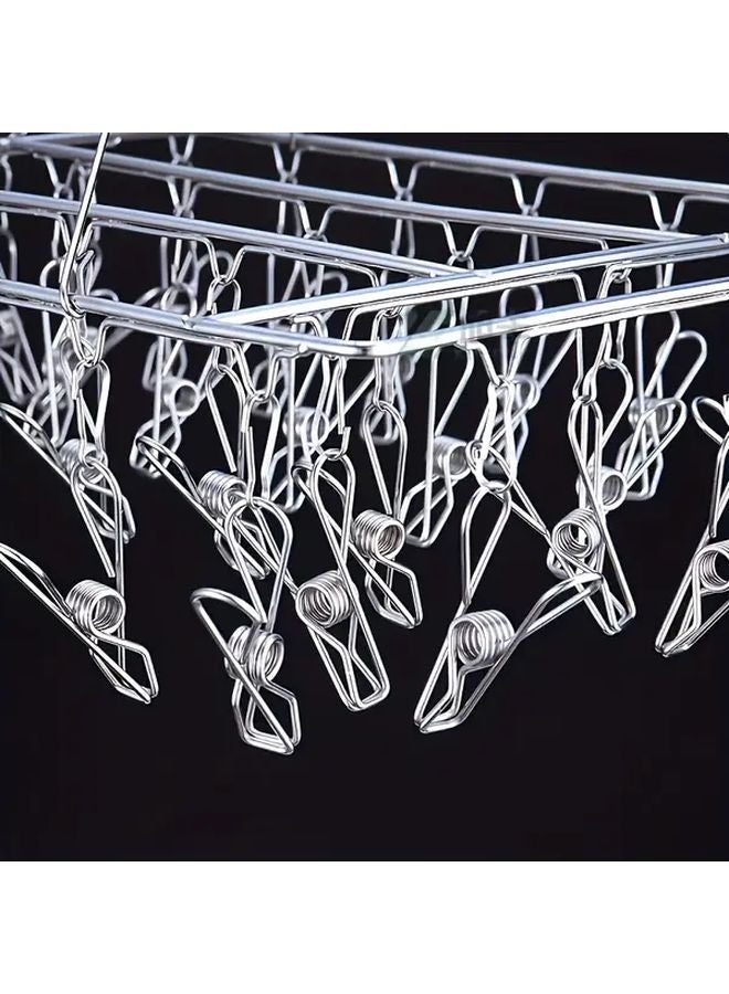 Stainless Steel Drying Rack With 30 Clips Windproof Hanging Organizer For Socks Underwear Space Saving - Image 2